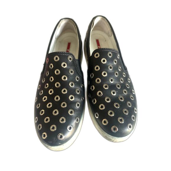 Prada Studded Leather Slip On Sneakers Black Size 39 - Picture 3 of 7